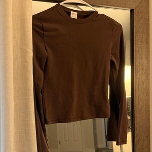 Aritzia homestretch smooth Dark Brown Long Sleeve Crewneck Top